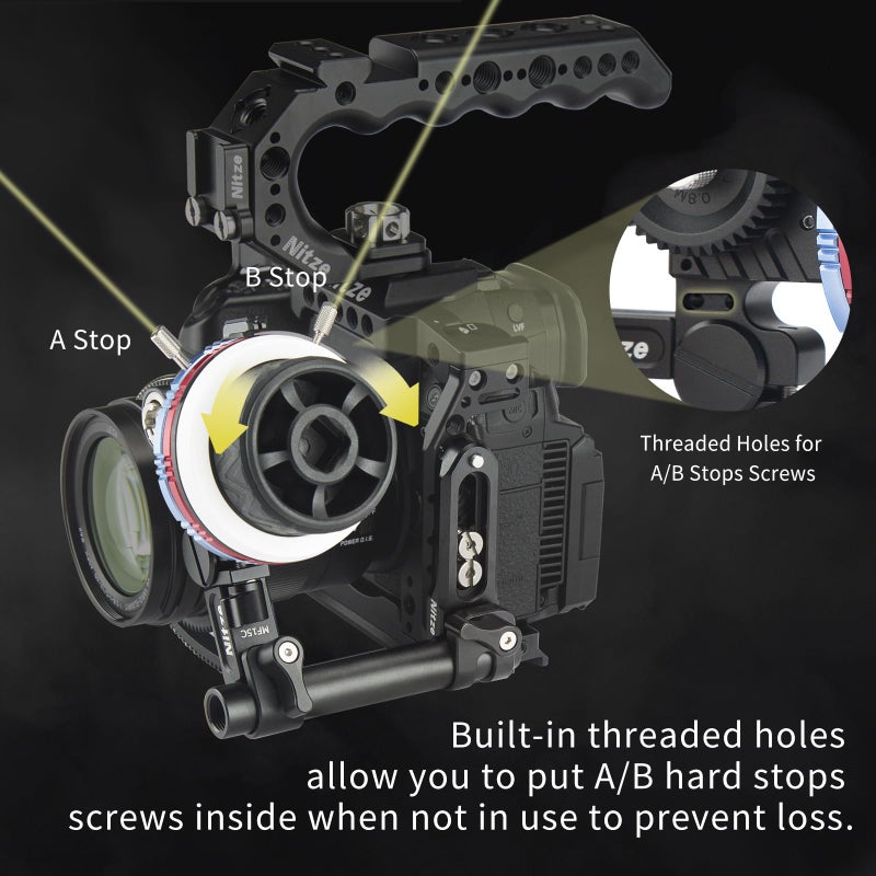 Nitze Mini Follow Focus, with 15mm Rod and Rod Clamp, Gear Ring Belt, 3 Reversible Drive Gears and 2 Marking Disks, Supports A/B Hard Stops and 360° Infinity Zoom - MF15C - Image 3