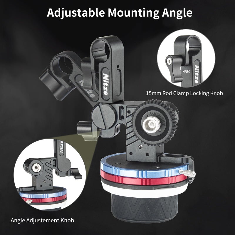 Nitze Mini Follow Focus, with 15mm Rod and Rod Clamp, Gear Ring Belt, 3 Reversible Drive Gears and 2 Marking Disks, Supports A/B Hard Stops and 360° Infinity Zoom - MF15C - Image 5