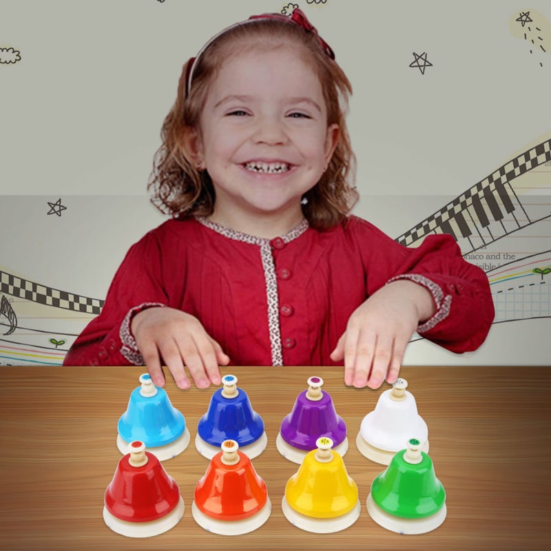 8-Note Colorful Hand Bell Handbells Set Musical Instrument Toy for Kids Children - Image 1