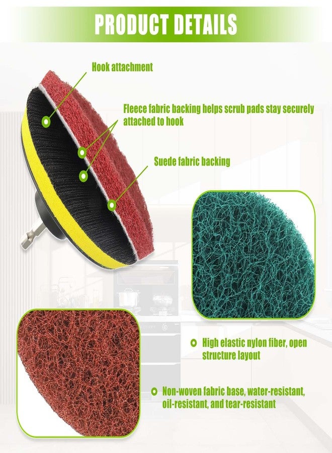 EPLZON 4 Inch Scrub Drill Brush Power Scouring Pads Household Cleaning Set for Kitchen Bathroom 4 Red Pads 4 Green Pads 1 Drill Attachment and 1 Universal Shaft - Image 3