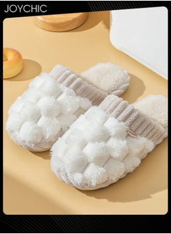 Joychic Female Autumn and Winter Home Flat Slippers Cotton Warm Windproof Breathable Anti-slip Bedroom Slippers for Women White  - Image 3