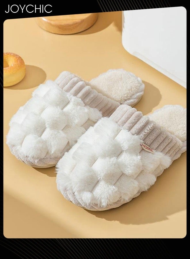 Joychic Female Autumn and Winter Home Flat Slippers Cotton Warm Windproof Breathable Anti-slip Bedroom Slippers for Women White  - Image 3