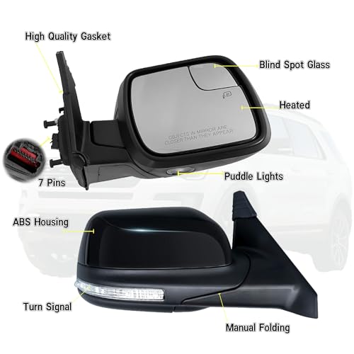 VMDCcdz Driver Side Mirror Compatible with Ford Explorer 2011-2019 with Blind Spot Glass Turn Signal Light Puddle Light Heated Power Glass 7-Pins Rear View Door Mirror - Image 3