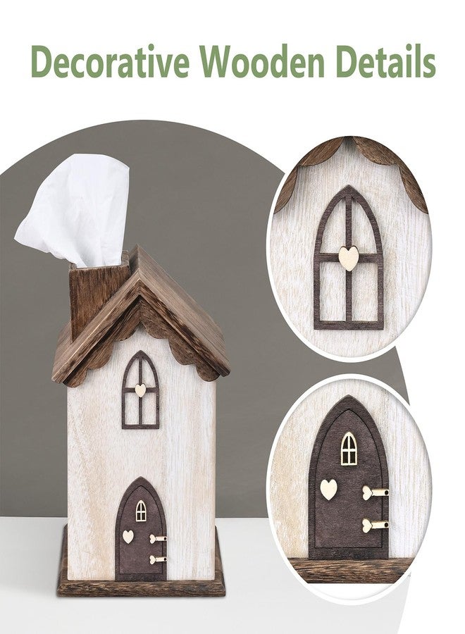 Ikee Design Farmhouse Wooden Square Tissue Box Cover, House-Shaped Decorative Tissue Holder for Bathroom, Bedroom, Living Room, Brown Color, 5.8W x 5.8D x 8.2H in - Image 4