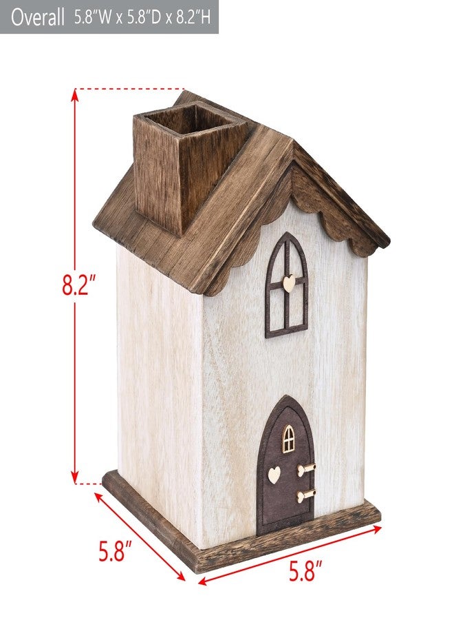 Ikee Design Farmhouse Wooden Square Tissue Box Cover, House-Shaped Decorative Tissue Holder for Bathroom, Bedroom, Living Room, Brown Color, 5.8W x 5.8D x 8.2H in - Image 2