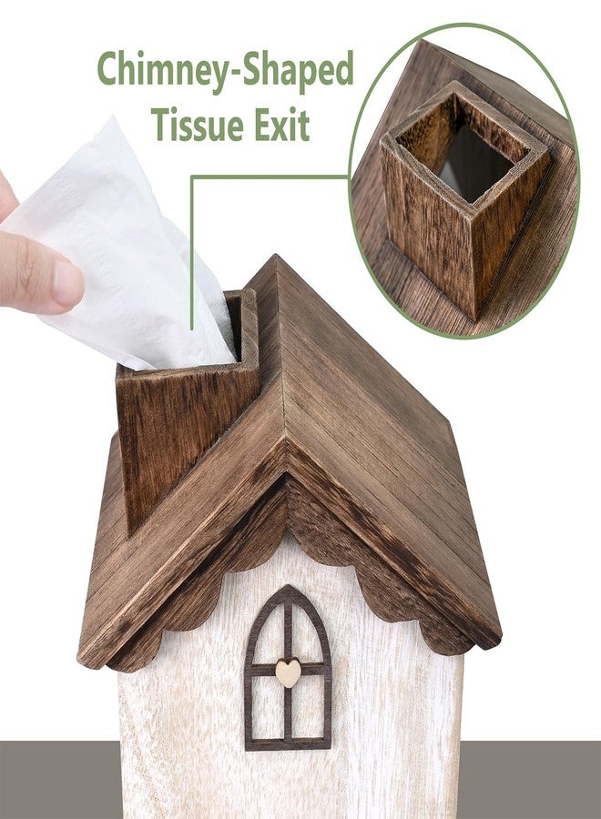 Ikee Design Farmhouse Wooden Square Tissue Box Cover, House-Shaped Decorative Tissue Holder for Bathroom, Bedroom, Living Room, Brown Color, 5.8W x 5.8D x 8.2H in - Image 5