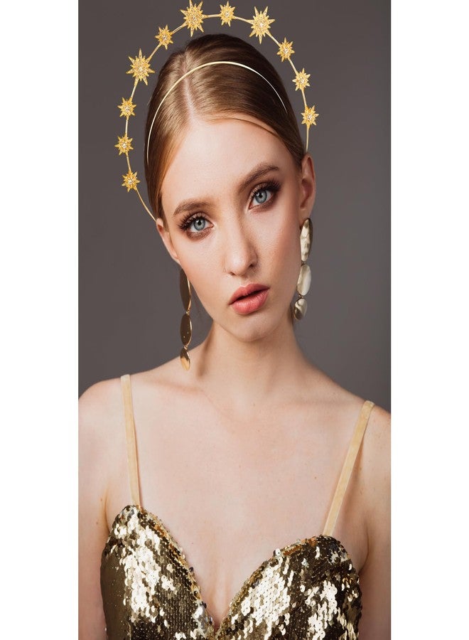 Vovii Star Halo Crown Headband Goddess Headpiece for Women, Celestial Headband Sun Crown for Hair Accessories Prom Costume (Gold) - Image 5