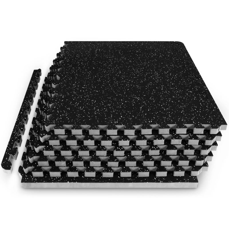 ProsourceFit Rubber Top Exercise Puzzle Mat 34inch 24 SQFT 6 Tiles EVA Foam Interlocking Tiles for Home Gym Protective Flooring for Equipment and Workouts Grey
