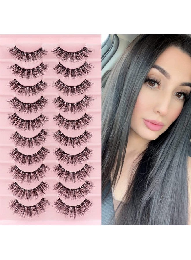 Veleasha Clear Band Lashes 10 Pairs Pack D Curl Russian Strip Lashesnatural Look Transparent Soft Band Faux Mink Eyelashes For Eye Makeup (D03T) - Image 1