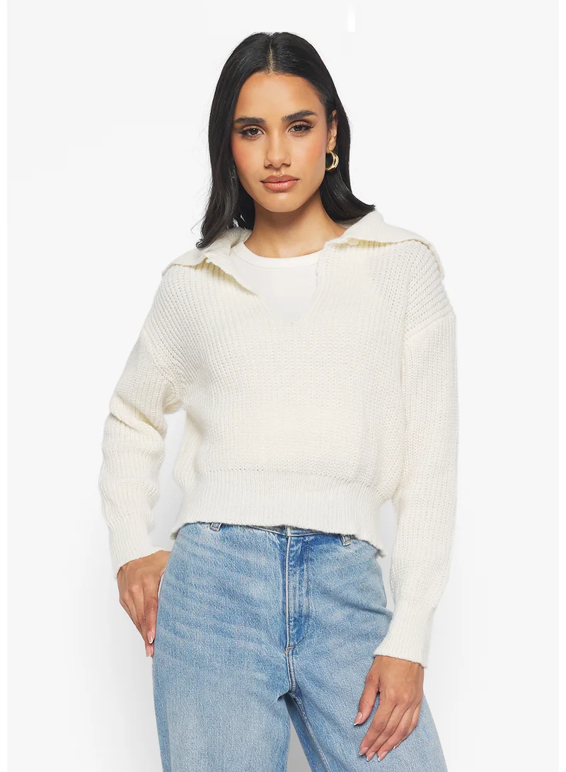 جينجر Polo Neck Cropped Sweater
