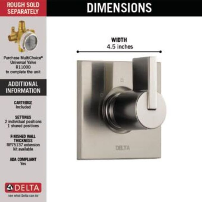 Delta Faucet Vero 3-Setting Shower Handle Diverter Trim Kit, Stainless T11853-Ss (Valve Not Included) - Image 3