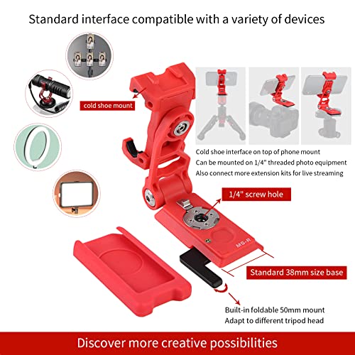 IFOOTAGE Phone Tripod Mount, Smartphone Tripod Adapter with 38mm/50mm Base Plate Adapter for Video Live Stream Vlog TikTok Selfie - Black - Image 5