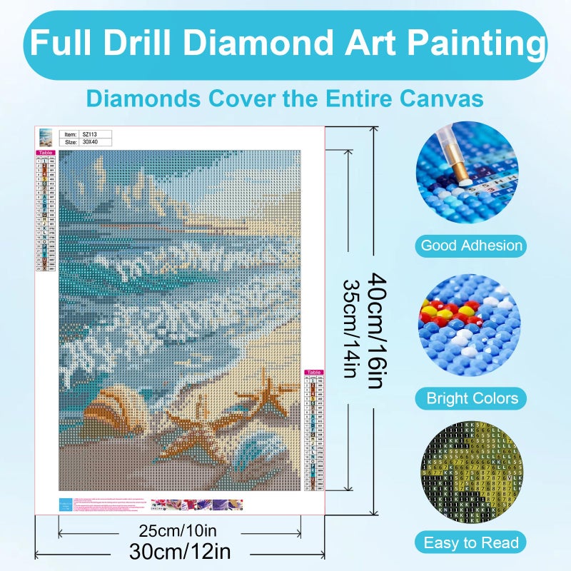 Ycydilirab Diamond Art Kits for Adults Beach Shells-5D Diamond Painting for Adults,Seaside Scenery DIY Gem Painting Perfect for Relaxation and Home Wall Decor 12x16inch - Image 4