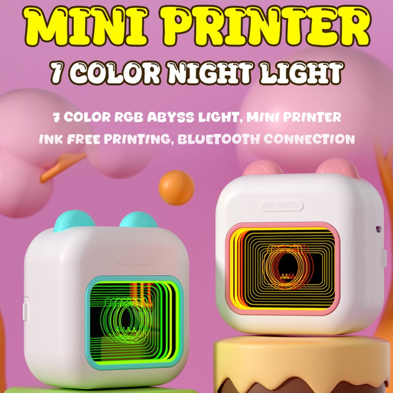 طابعة صور حرارية فورية جيبية صغيرة آلة عمل ملصقات بإضاءة LED ب7 ألوان متوافقة بالاتصال اللاسلكي بلوتوث مع تطبيق Android أو iOS تدعم فواتير ملصقات مذكرات ملصقات ملاحظات قوائم دفاتر الصور اليدوية الاختيارية - Image 2