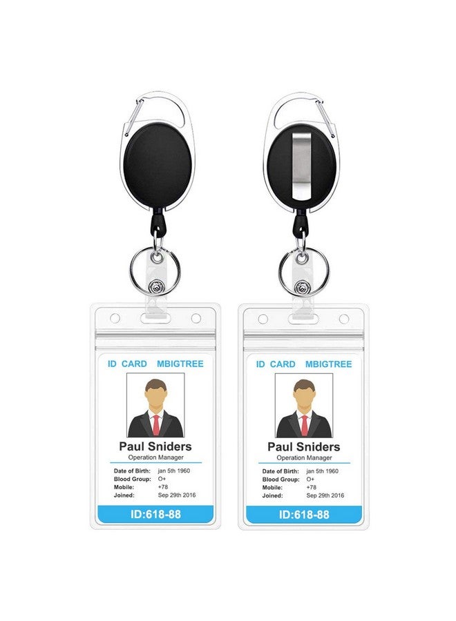 Will Well 2 Pack Id Badge Holder With Clip Badge Reels Retractable Heavy Duty Clear Id Card Vertical Lanyard Holder With Carabiner Badge Reel With 24 Inches Pull Cord - Image 1