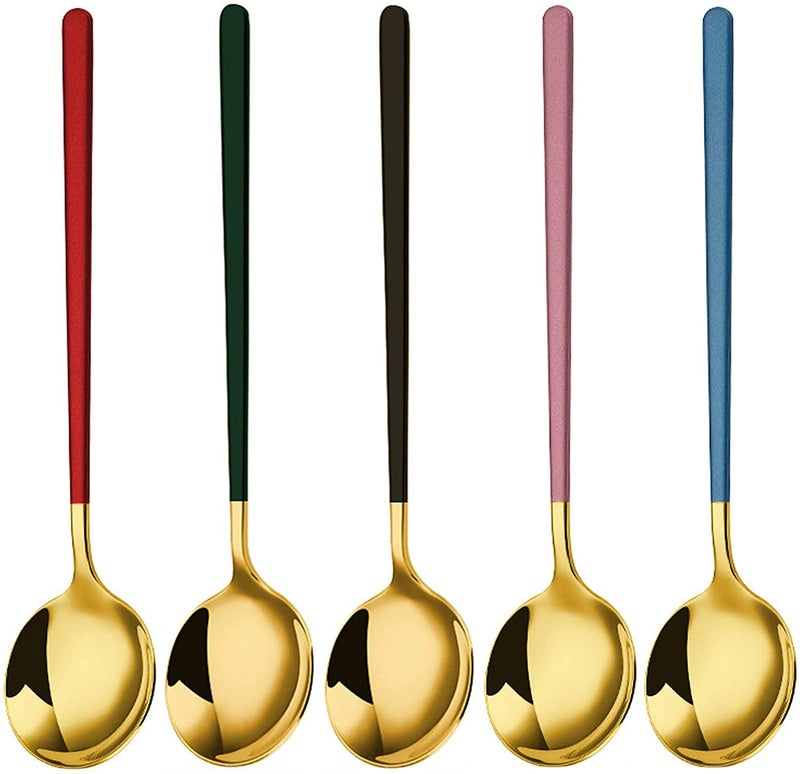 KPNG Teaspoons Set of 4, Dessert Spoons 8",Golden Stainless Steel Spoon for Coffee, Chocolate, Cake, Ice Cream, Espresso, Afternoon Hot Tea Party, Silverware Flatware Teaspoon Sets (Pack Of-4, Random) - Image 1