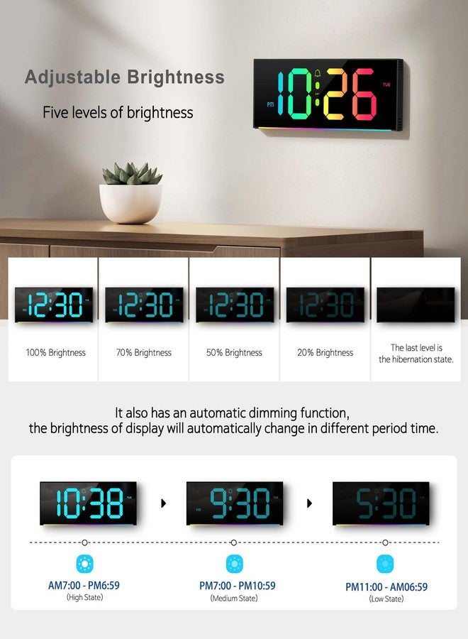 Zelaclock Large Digital Wall Clock 12", Digital Clock with Full Screen Display, 12 RGB Colors Changing Remote Control, DST, Wall Clock with Night Lights for Elderly Living Room Bedroom Office Gaming Room Decor - Image 5