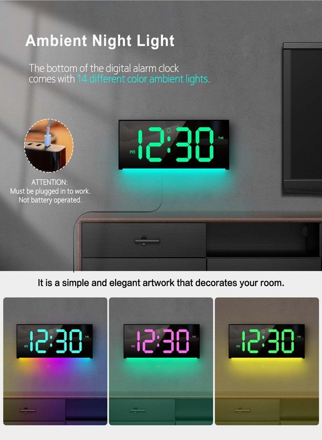 Zelaclock Large Digital Wall Clock 12", Digital Clock with Full Screen Display, 12 RGB Colors Changing Remote Control, DST, Wall Clock with Night Lights for Elderly Living Room Bedroom Office Gaming Room Decor - Image 3