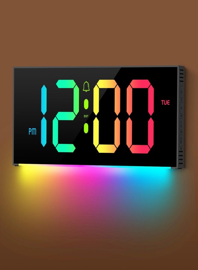 Zelaclock Large Digital Wall Clock 12", Digital Clock with Full Screen Display, 12 RGB Colors Changing Remote Control, DST, Wall Clock with Night Lights for Elderly Living Room Bedroom Office Gaming Room Decor - Image 1