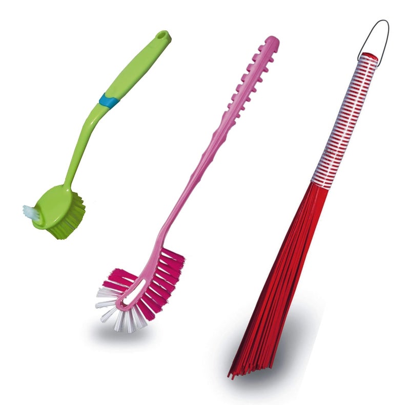 Vimal Kharata 24 Extra Long Heavy Duty Plastic Hard Broom Steelo Maxclean Long Handle Toilet Cleaning Brush Nuvo Double Sided Sink Brush Combo Set