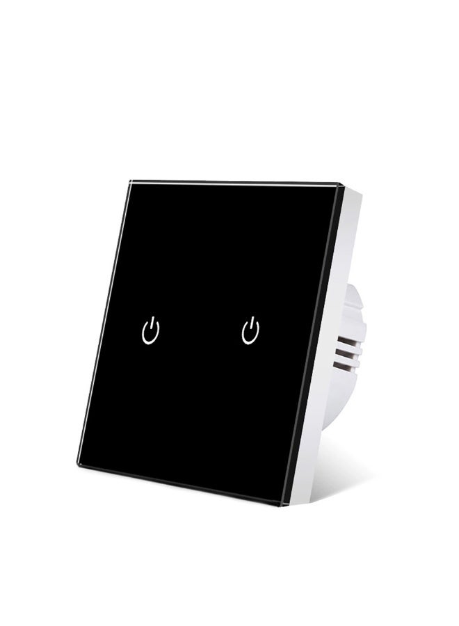 UBARO  86 Type Tempered Glass Smart Touch Wall Switch, Single Live Wire Embedded Flush Mount 2 Gang Black Panel White Shell - Image 1