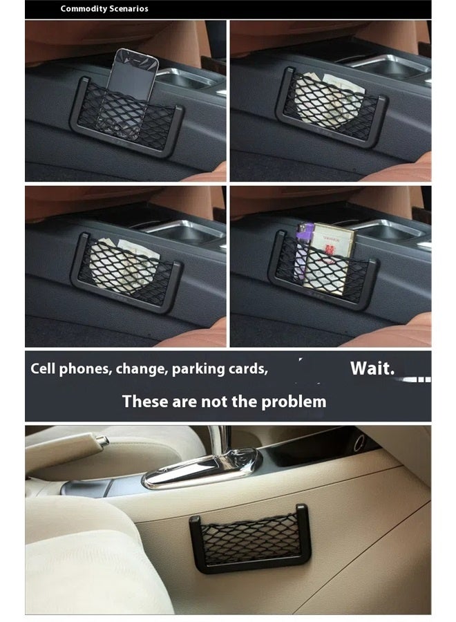 2-Piece Car Seat Side Back Storage Net Pocket Set，Black Seat Side Back Storage Net Bag, Universal Car Interior Accessories for Trunk Holder Pocket Organizer for Phones Charge, Car Storage Organizer, Net Bag Mesh Pocket  - Image 4