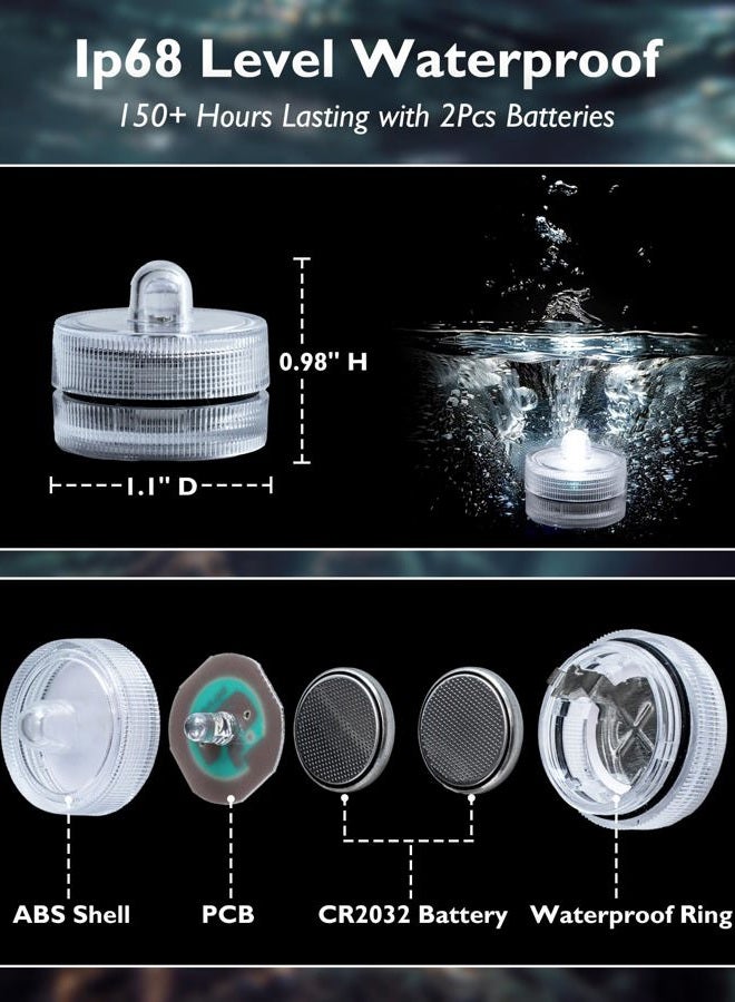 Homemory 12pcs Mini Submersible LED Lights, Waterproof Small Tealight Candles,Battery Operated Underwater EFX Light for Vase,Pool Pond,Halloween Lantern Decor - Image 2