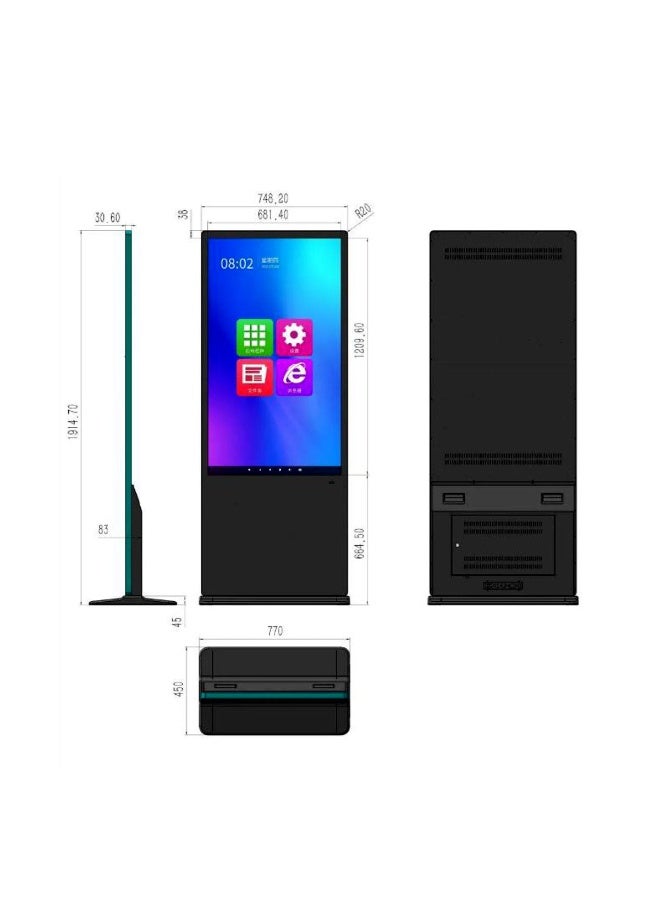 Crony كشك إعلانات CRONY TX55-2 55″ القائم على الأرض – شاشة توتم بدقة عالية كاملة، شاشة تعمل باللمس IPS بزاوية 178° (اختياري)، سطوع 300 cd/m²، عمر افتراضي 50,000 ساعة، طاقة 100 واط - Image 3