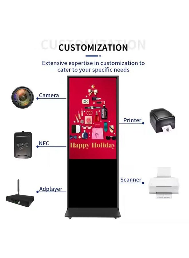 Crony كشك إعلانات CRONY TX55-2 55″ القائم على الأرض – شاشة توتم بدقة عالية كاملة، شاشة تعمل باللمس IPS بزاوية 178° (اختياري)، سطوع 300 cd/m²، عمر افتراضي 50,000 ساعة، طاقة 100 واط - Image 2