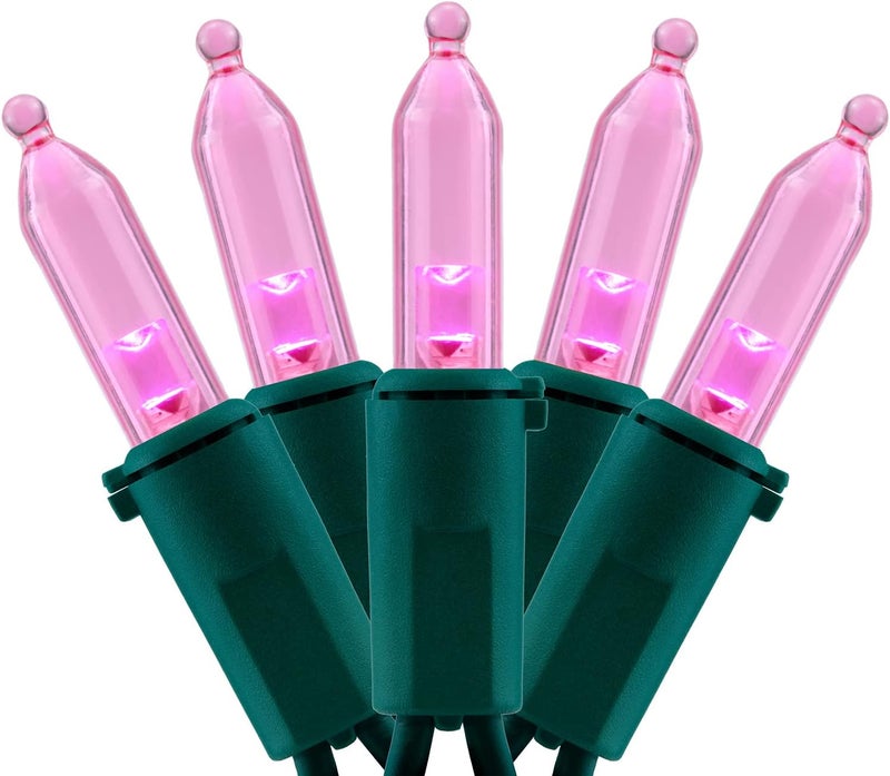 YULETIME 200 Count Pink LED Christmas Lights, 66 Feet Green Wire UL Certified Commercial Grade Holiday String Light Set (Pink) - Image 1