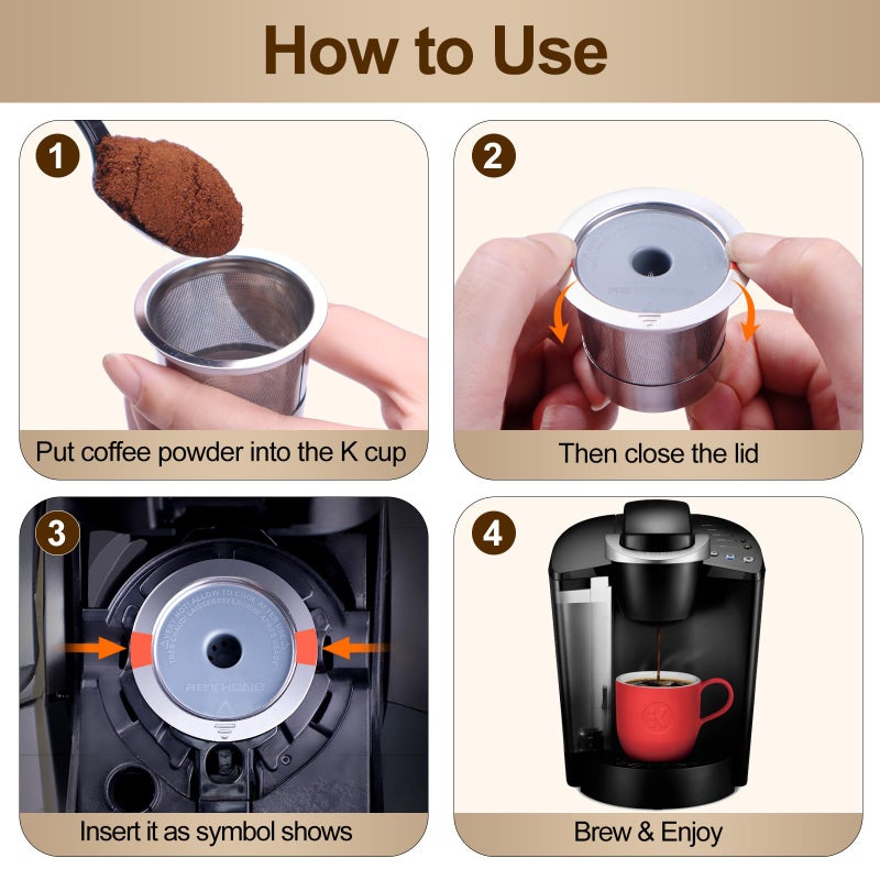 RETHONE K Cup Reusable Coffee Pods, Stainless Steel Reusable K Cups Coffee Filter Compatible with Keurig 1.0 & 2.0 Coffee Makers BPA-Free Refillable Coffee Filters (4 Pack) - Image 5