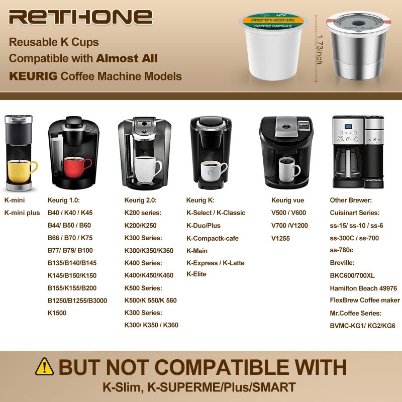 RETHONE K Cup Reusable Coffee Pods, Stainless Steel Reusable K Cups Coffee Filter Compatible with Keurig 1.0 & 2.0 Coffee Makers BPA-Free Refillable Coffee Filters (4 Pack) - Image 2