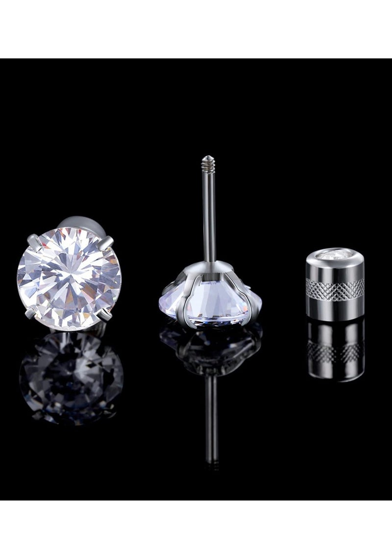 Excefore Titanium Screw Back Pack of Earrings Cubic Zirconia Studs for Women Men  Helix Piercing Post Surgical Stainless Steel Hypoallergenic for Sensitive Ears Simulated Diamond - Image 5