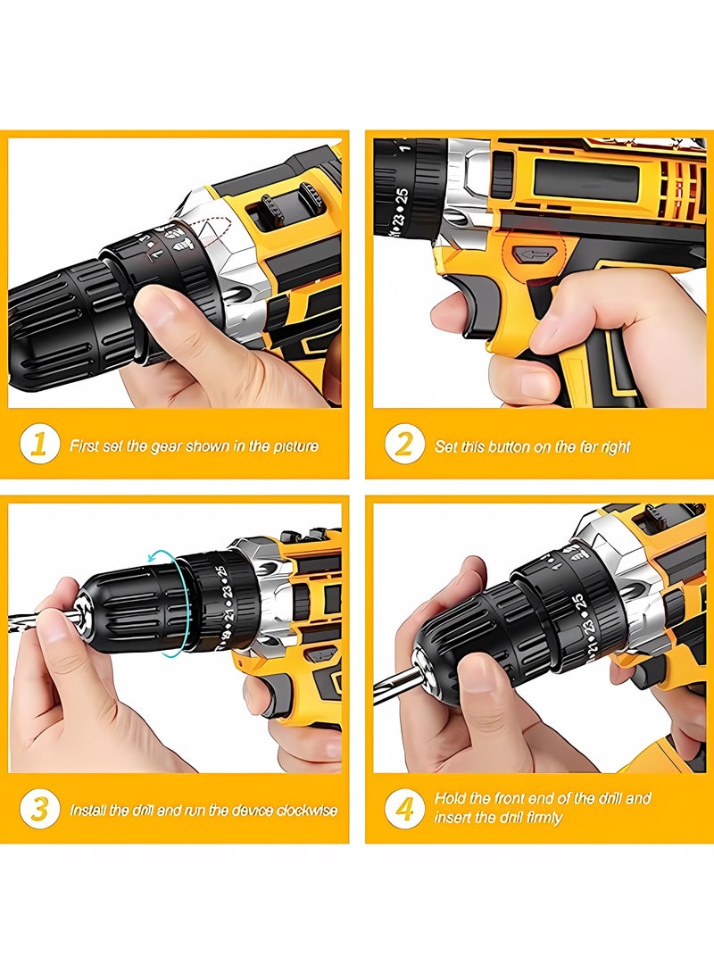 WEMART 48V Cordless Drill Power Supply, Cordless Drill Kit with Lithium-ion Battery and Charger, Variable Speed Power Drill, 19-Station 24-Piece Power Drill, Driver Accessory Kit Yellow - Image 5