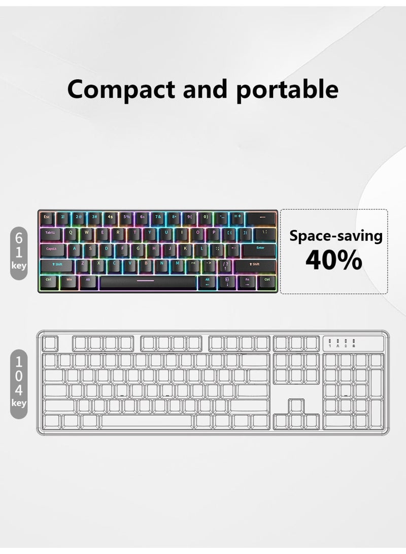 MOLEWHALE Mechanical keyboard 61 Keys USB Wired Gaming Keyboard with Backligh for Tablet Desktop Computer (RGB Backlit Blue Switch, RGB) Black - Image 4