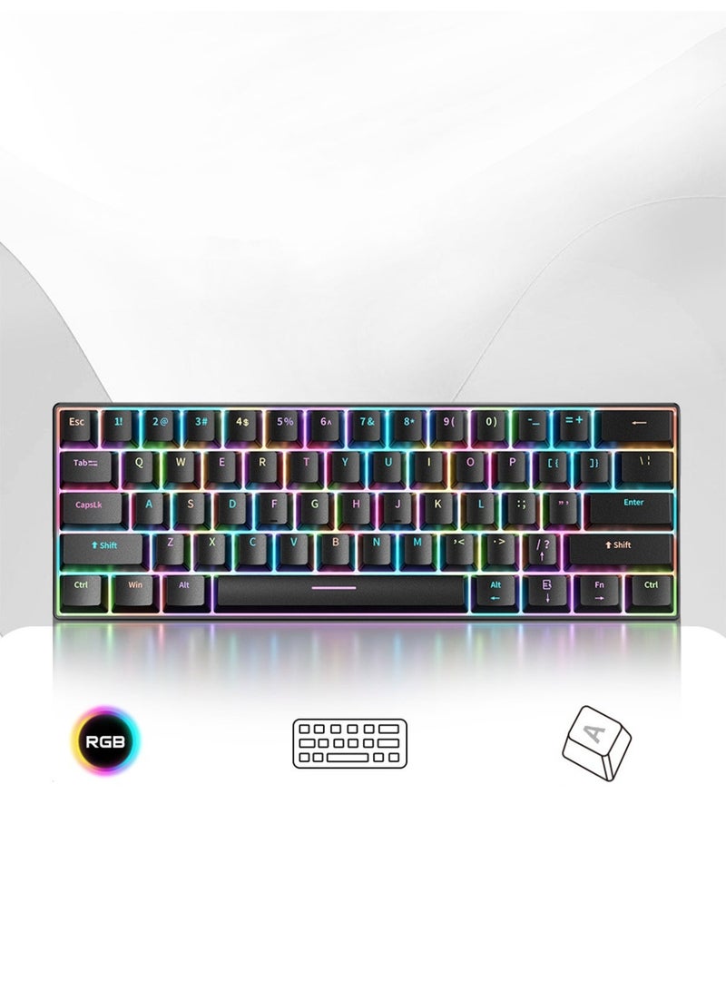 MOLEWHALE Mechanical keyboard 61 Keys USB Wired Gaming Keyboard with Backligh for Tablet Desktop Computer (RGB Backlit Blue Switch, RGB) Black - Image 1