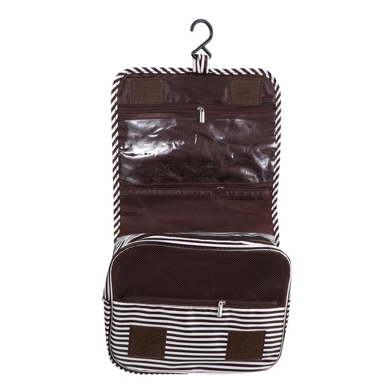 Waterproof Travel Makeup Bag Hanging Toiletry Organizer Coffee Stripe Dacron Folding Storage Pouch - Image 2
