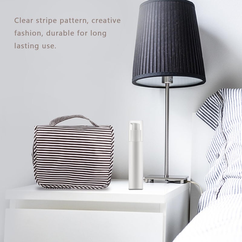 Waterproof Travel Makeup Bag Hanging Toiletry Organizer Coffee Stripe Dacron Folding Storage Pouch - Image 4