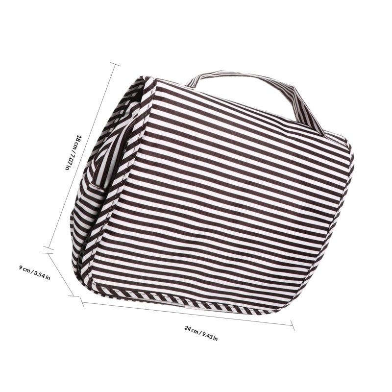 Waterproof Travel Makeup Bag Hanging Toiletry Organizer Coffee Stripe Dacron Folding Storage Pouch - Image 3