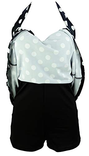 COCOSHIP Black & White Big Polka Dots Retro Sailor Pin Up Swimsuit One Piece Skirtini Cover Up Cruise Swimdress Swimwear L(US10) - Image 4