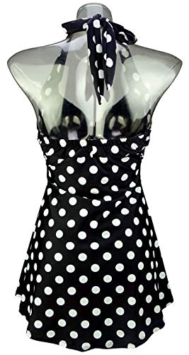 COCOSHIP Black & White Big Polka Dots Retro Sailor Pin Up Swimsuit One Piece Skirtini Cover Up Cruise Swimdress Swimwear L(US10) - Image 3