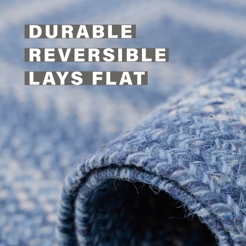 Homespice Denim Blue Braided Rug 20x30 - Small Oval Rug for Country Blue Kitchen Decor, Durable, Reversible, Flat, and Easy to Maintain - Image 3
