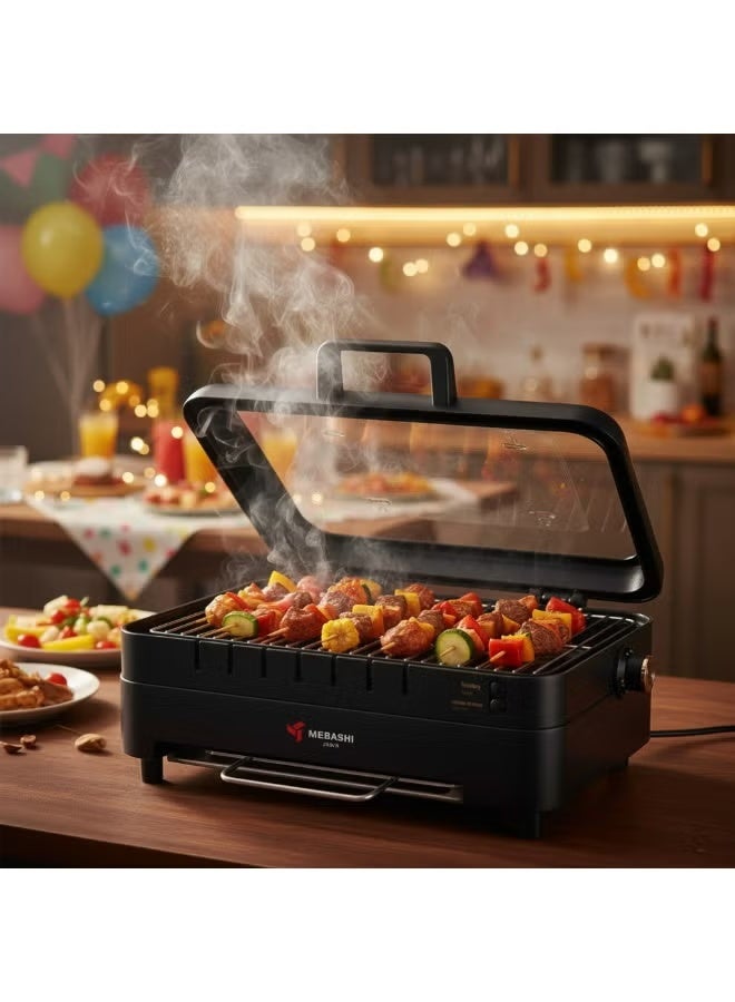 MEBASHI Indoor Barbecue Grill ME-BQ101, 900W Electric BBQ, Non-Stick Grill Plate, 30 Mins Timer, Detachable Lid, Black - Image 2