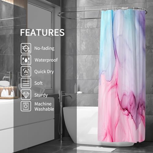 Gibelle Abstract Shower Curtain, Pink Purple Blue Marble Shower Curtain for Bathroom, Modern Ink Art Decor Waterproof Fabric Shower Curtain Set with Hooks, 71x71 - Image 2