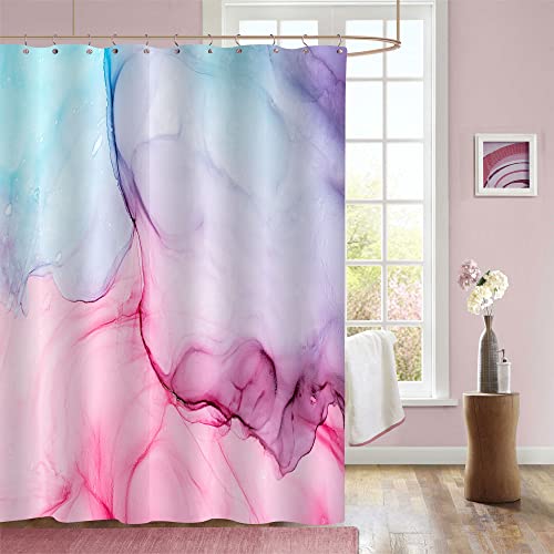 Gibelle Abstract Shower Curtain, Pink Purple Blue Marble Shower Curtain for Bathroom, Modern Ink Art Decor Waterproof Fabric Shower Curtain Set with Hooks, 71x71 - Image 1