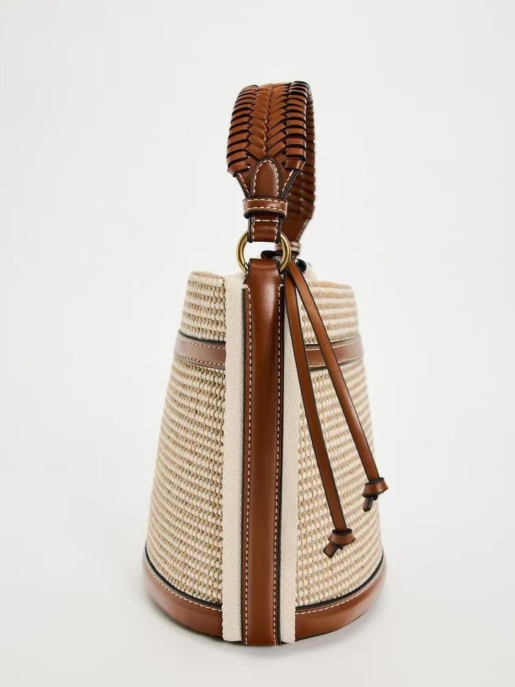 Za Women'S Handbag Bag Fashion Color-Blocked Single Shoulder Tote Crossbody Woven Bucket Bag For Women - Image 5