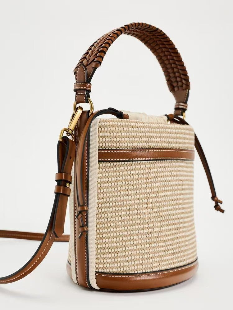Za Women'S Handbag Bag Fashion Color-Blocked Single Shoulder Tote Crossbody Woven Bucket Bag For Women - Image 3