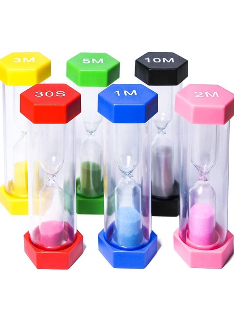 6 Pcs Colorful Sand Timers Set Platic Sandglass Hourglass Clock Timer 30sec 1min 2mins 3 Minutes 5 Minute 10mins for Kids Games Classroom Home Office Kitchen