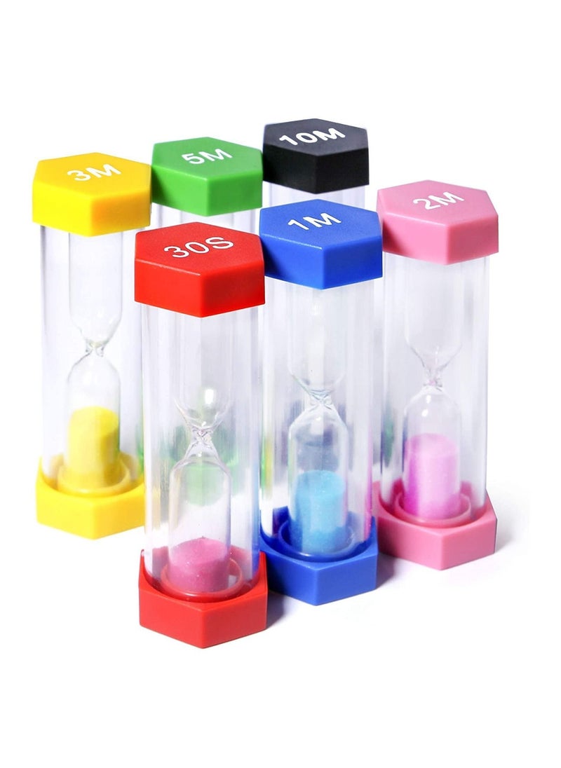 NIBEMINENT - 6 Pcs Colorful Sand Timers Set Platic Sandglass Hourglass Clock Timer 30sec 1min 2mins 3 Minutes 5 Minute 10mins for Kids Games Classroom Home Office Kitchen - Image 1