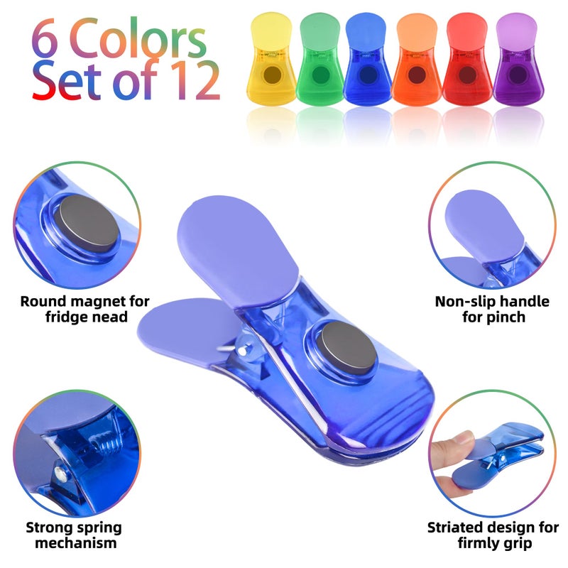 Ninth Five Bag Clips, 12 Pack Food Chip Snack Bag Sealing Clips, Color Refrigerator Magnet Air-Tight Clip for Home Kitchen Storage - Image 3
